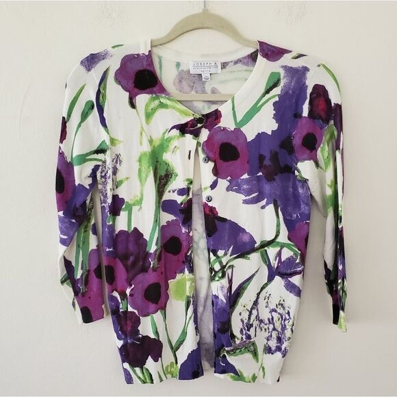 *Joseph A . Purple Warercolor Floral Cardigan Sz. PS - Picture 1 of 4